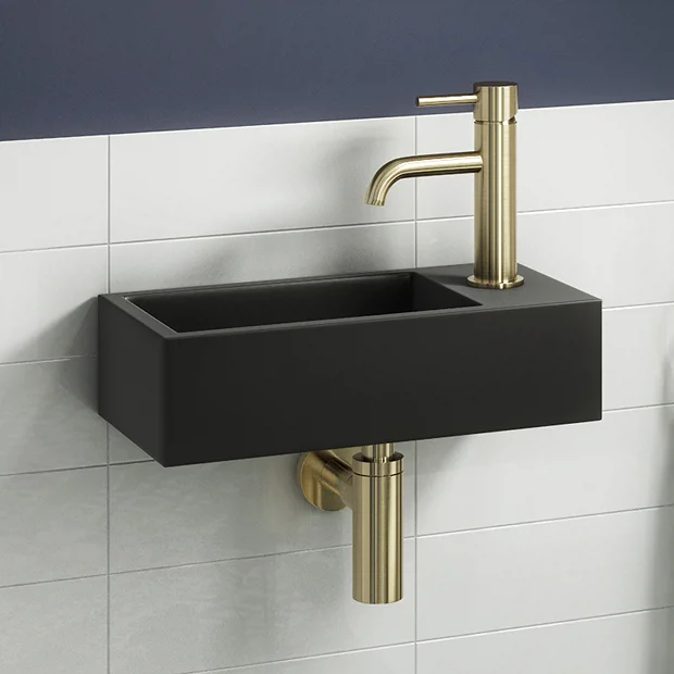 Arezzo 410 X 210mm Square Wall Hung Cloakroom Basin - Matt Black 2 Arezzo 410 X 210mm Square Wall Hung Cloakroom Basin - Matt Black - Image 2