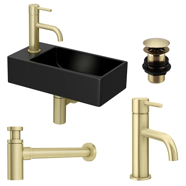 Arezzo 410 X 210 Square Wall Hung Basin With Tap Package (Matt Black - Brushed Brass) 3 Arezzo 410 X 210 Square Wall Hung Basin With Tap Package (Matt Black - Brushed Brass) - Image 3