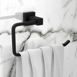 Arezzo Matt Black Towel Ring -Bathroom Furniture Store azb30 d2