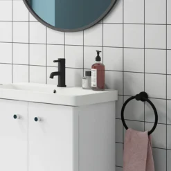 Arezzo Matt Black Round Towel Ring -Bathroom Furniture Store azb313 d1