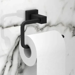 Arezzo Matt Black Square Toilet Roll Holder -Bathroom Furniture Store azb31 n d1