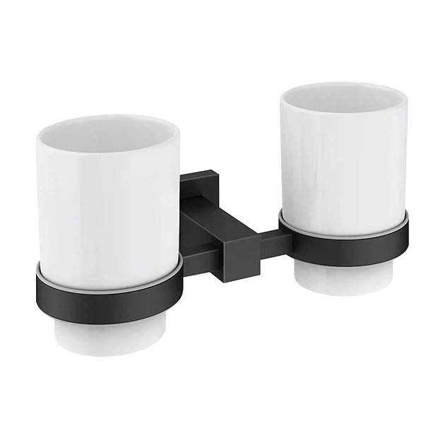 Arezzo Matt Black Tumbler Holder & Double Cup 1 Arezzo Matt Black Tumbler Holder & Double Cup