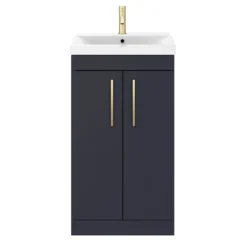 Arezzo 500 Matt Blue Floor Standing Vanity Unit With Brushed Brass Handles -Bathroom Furniture Store azb5fsvbb d3
