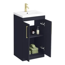 Arezzo 500 Matt Blue Floor Standing Vanity Unit With Brushed Brass Handles -Bathroom Furniture Store azb5fsvbb d5 548418
