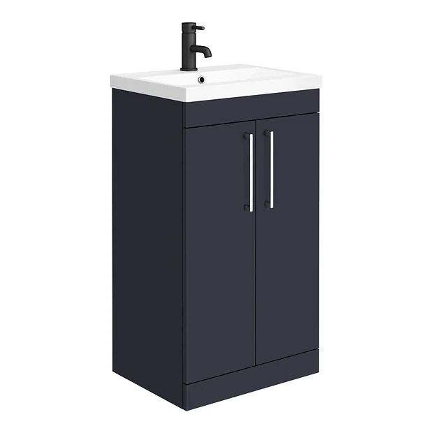 Arezzo 500 Matt Blue Floor Standing Vanity Unit With Chrome Handles 2 Arezzo 500 Matt Blue Floor Standing Vanity Unit With Chrome Handles - Image 2