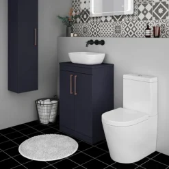 Arezzo Floor Standing Countertop Vanity Unit - Matt Blue - 600mm With Rose Gold Handles
