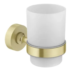 Bathroom Furniture Store 5 Arezzo Frosted Glass Tumbler + Brushed Brass Holder