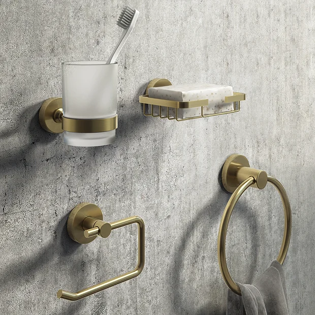 Arezzo Round Brushed Brass 4-Piece Bathroom Accessory Pack 2 Arezzo Round Brushed Brass 4-Piece Bathroom Accessory Pack - Image 2