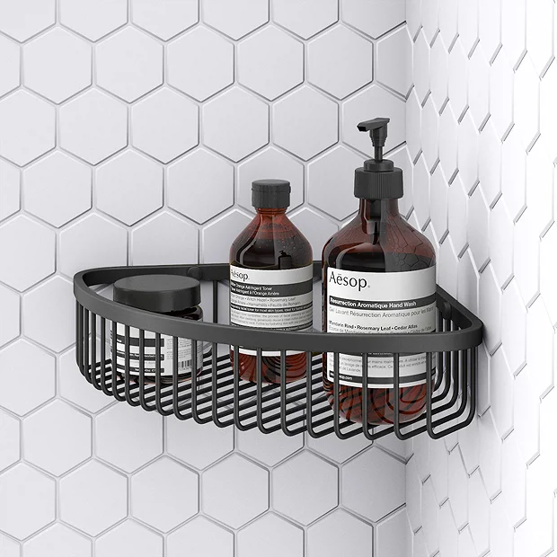 Arezzo Matt Black Wire Corner Shower Basket 2 Arezzo Matt Black Wire Corner Shower Basket - Image 2