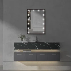 Arezzo Bulb Matt Black 500 X 700mm LED Illuminated Mirror With Motion Sensor + Anti-Fog -Bathroom Furniture Store azbm103 d4