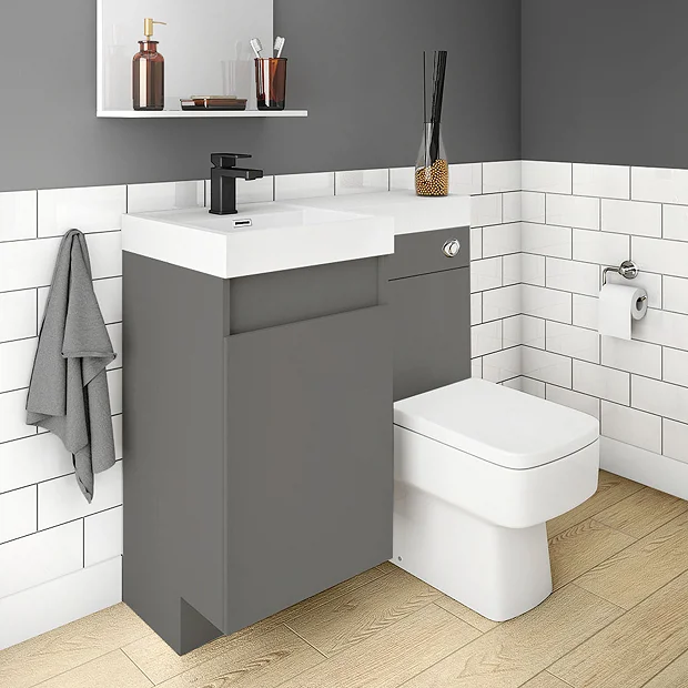 Arezzo 900mm Gloss Grey Combination Bathroom Suite Unit (inc. Cistern + Square Toilet) 2 Arezzo 900mm Gloss Grey Combination Bathroom Suite Unit (inc. Cistern + Square Toilet) - Image 2