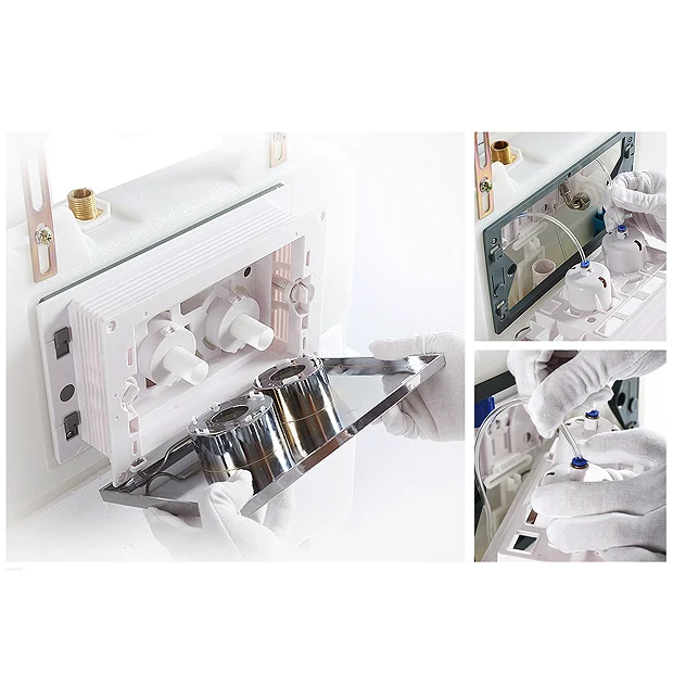 Arezzo Compact Concealed Cistern With Brushed Brass Flush Plate - Round Buttons 6 Arezzo Compact Concealed Cistern With Brushed Brass Flush Plate - Round Buttons - Image 6