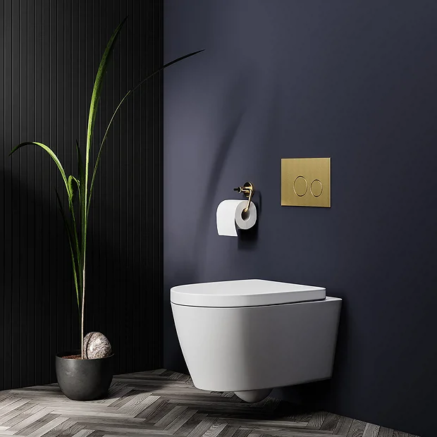 Arezzo Compact Concealed Cistern With Brushed Brass Flush Plate - Round Buttons 1 Arezzo Compact Concealed Cistern With Brushed Brass Flush Plate - Round Buttons