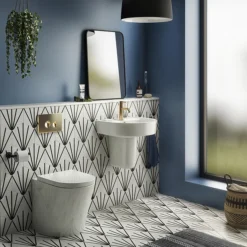 Arezzo Compact Concealed Cistern With Gold Flush Plate - Round Buttons