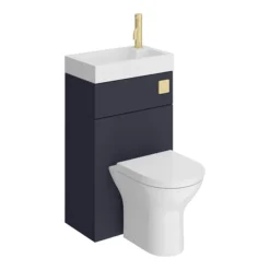 Arezzo Matt Blue Combined 2-In-1 Wash Basin & Toilet (500mm Wide X 300mm) Incl. Brushed Brass Flush -Bathroom Furniture Store azcombwcb d7