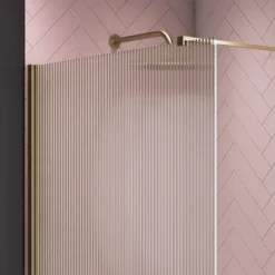 Arezzo 1400 X 900 Fluted Glass Brushed Brass Profile Wet Room (800 Screen, Square Support Arm + Tray) 8 Arezzo 1400 X 900 Fluted Glass Brushed Brass Profile Wet Room (800 Screen, Square Support Arm + Tray) -Bathroom Furniture Store azfgbb149d2