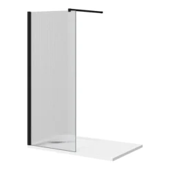 Arezzo 1400 X 900 Fluted Glass Matt Black Profile Wet Room (800mm Screen, Square Support Arm + Tray)