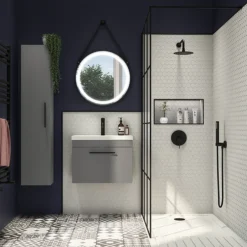 Arezzo Wall Hung Vanity Unit - Matt Grey - 500mm With Industrial Style Black Handle