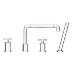 Arezzo Chrome 4TH Industrial Style Deck Mounted Bath Shower Mixer Inc. Pull Out Handset