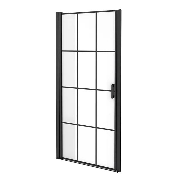 Arezzo 800mm Matt Black Grid Frameless Pivot Shower Door + Tray For Recess 5 Arezzo 800mm Matt Black Grid Frameless Pivot Shower Door + Tray For Recess - Image 5