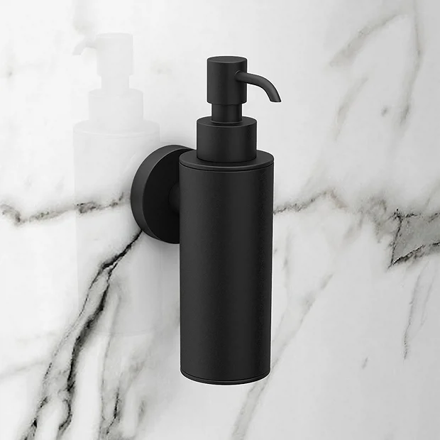 Arezzo Matt Black Round Wall Mounted Soap Dispenser 2 Arezzo Matt Black Round Wall Mounted Soap Dispenser - Image 2