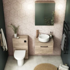 Arezzo Wall Hung Countertop Vanity Unit - Rustic Oak - 600mm With Worktop & Matt Black Handle