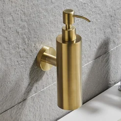 Arezzo Brushed Brass Round Wall Mounted Soap Dispenser -Bathroom Furniture Store azrd1bbw d2
