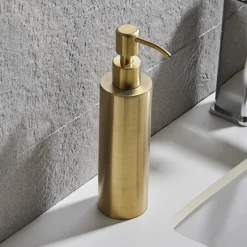 Arezzo Freestanding Round Soap Dispenser Brushed Brass 9 Arezzo Freestanding Round Soap Dispenser Brushed Brass -Bathroom Furniture Store azrd2bbf d2