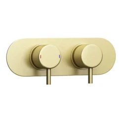 Arezzo Brushed Brass Round Shower System W. Diverter, Fixed Head + 4 Body Jets (Oval Backplate)