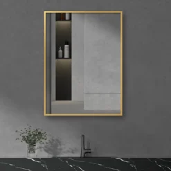 Arezzo Brushed Brass Square Edge Framed Bathroom Mirror - 800 X 600mm -Bathroom Furniture Store azs68bb d2