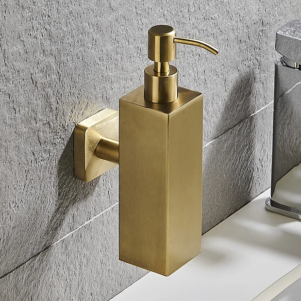 Arezzo Brushed Brass Square Wall Mounted Soap Dispenser 3 Arezzo Brushed Brass Square Wall Mounted Soap Dispenser - Image 3