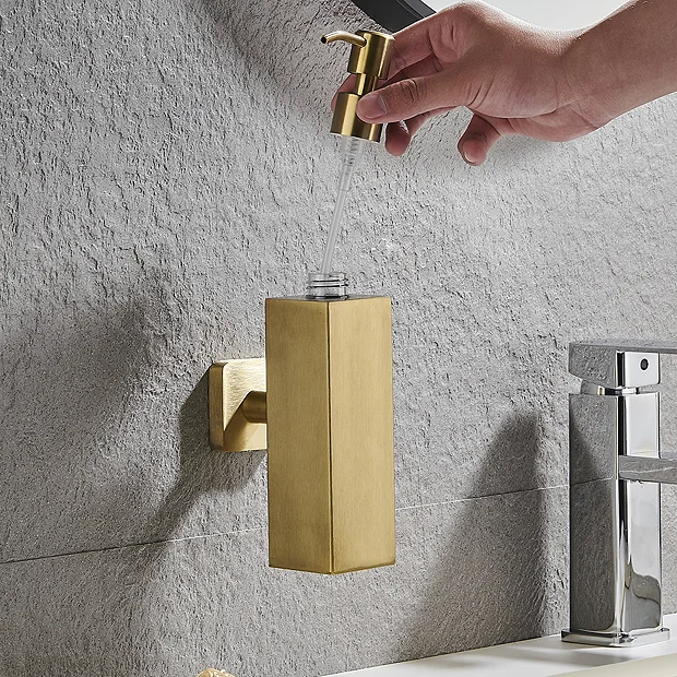 Arezzo Brushed Brass Square Wall Mounted Soap Dispenser 5 Arezzo Brushed Brass Square Wall Mounted Soap Dispenser - Image 5
