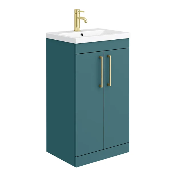 Arezzo 500 Matt Green Floor Standing Vanity Unit With Brushed Brass Handles 2 Arezzo 500 Matt Green Floor Standing Vanity Unit With Brushed Brass Handles - Image 2