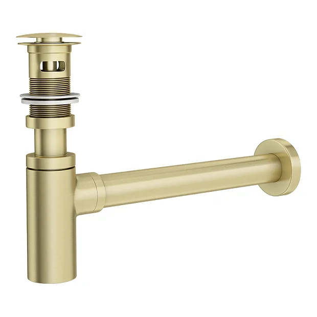 Arezzo Round Brushed Brass Click Clack Basin Waste + Bottle Trap Pack 2 Arezzo Round Brushed Brass Click Clack Basin Waste + Bottle Trap Pack - Image 2