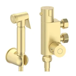 Arezzo Round Douche Thermostatic Bar Valve With Shower Spray Kit Brushed Brass -Bathroom Furniture Store dbvskbb l