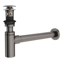 Arezzo Round Brushed Gunmetal Grey Click Clack Basin Waste + Bottle Trap Pack