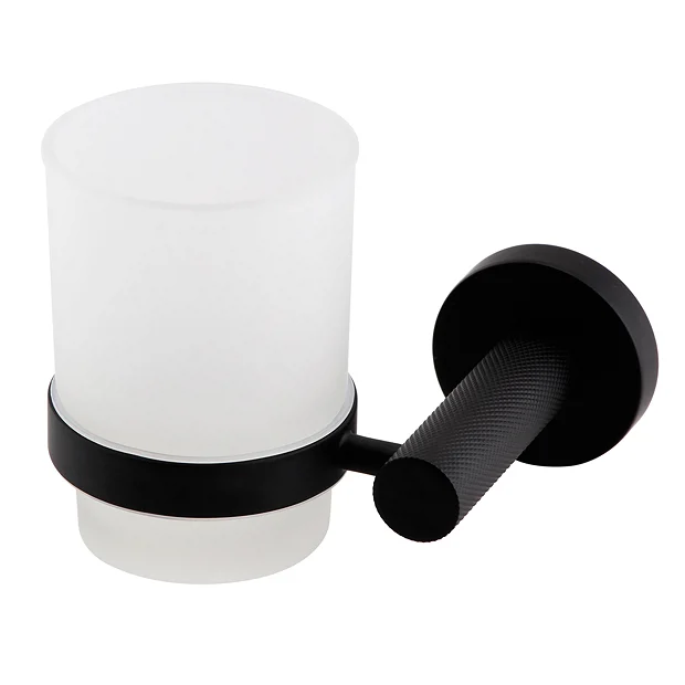 Arezzo Industrial Style Matt Black Round Frosted Glass Tumbler & Holder 2 Arezzo Industrial Style Matt Black Round Frosted Glass Tumbler & Holder - Image 2