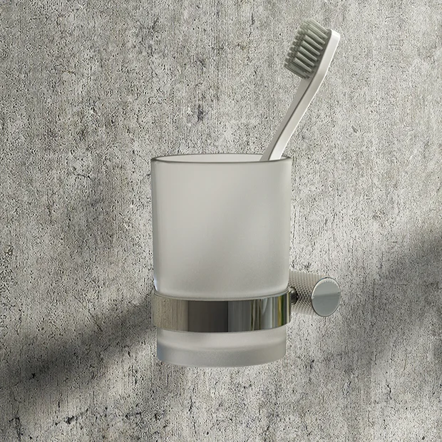 Arezzo Industrial Style Chrome Round Frosted Glass Tumbler & Holder 4 Arezzo Industrial Style Chrome Round Frosted Glass Tumbler & Holder - Image 4