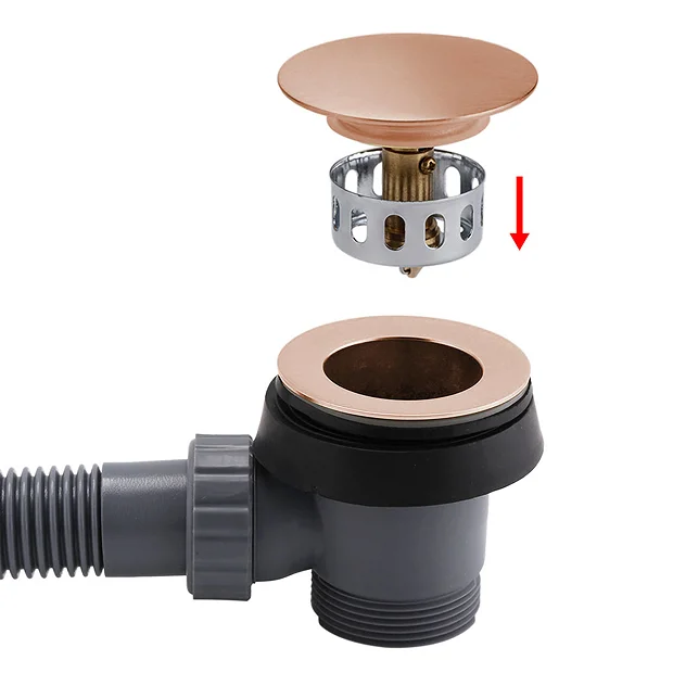 Arezzo Rose Gold Easy Clean Click Clack Bath Waste With Overflow 1 Arezzo Rose Gold Easy Clean Click Clack Bath Waste With Overflow