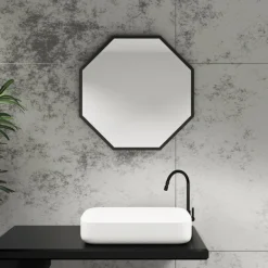Arezzo Matt Black 600mm Octagon Mirror -Bathroom Furniture Store ven6ocmb d1